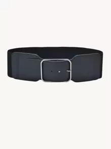 1 件女士纯色方形扣弹性腰带夏季、秋季、万圣节 - 黑色 - 查看 2