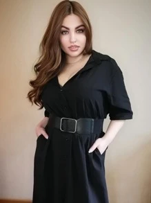 1 件女士纯色方形扣弹性腰带夏季、秋季、万圣节 - 黑色 - 查看 5