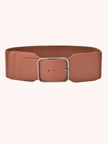 Street 1pc Solid Square Buckle Elastic Belt Halloween - Brown - View 2