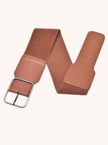 Street 1pc Solid Square Buckle Elastic Belt Halloween - Brown - View 3