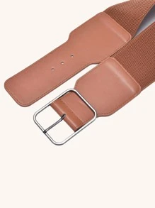 Street 1pc Solid Square Buckle Elastic Belt Halloween - Brown - View 5