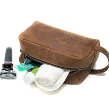 Waterproof Cosmetic Bag with Genuine Leather ,Zipper Pouch Portable Travel Toiletry Bag Organizer Case for storing cosmetics, beauty tools, Shampoo, Conditioner, Soap and Other Bathroom Accessories and more - 卡其色 - 查看 2