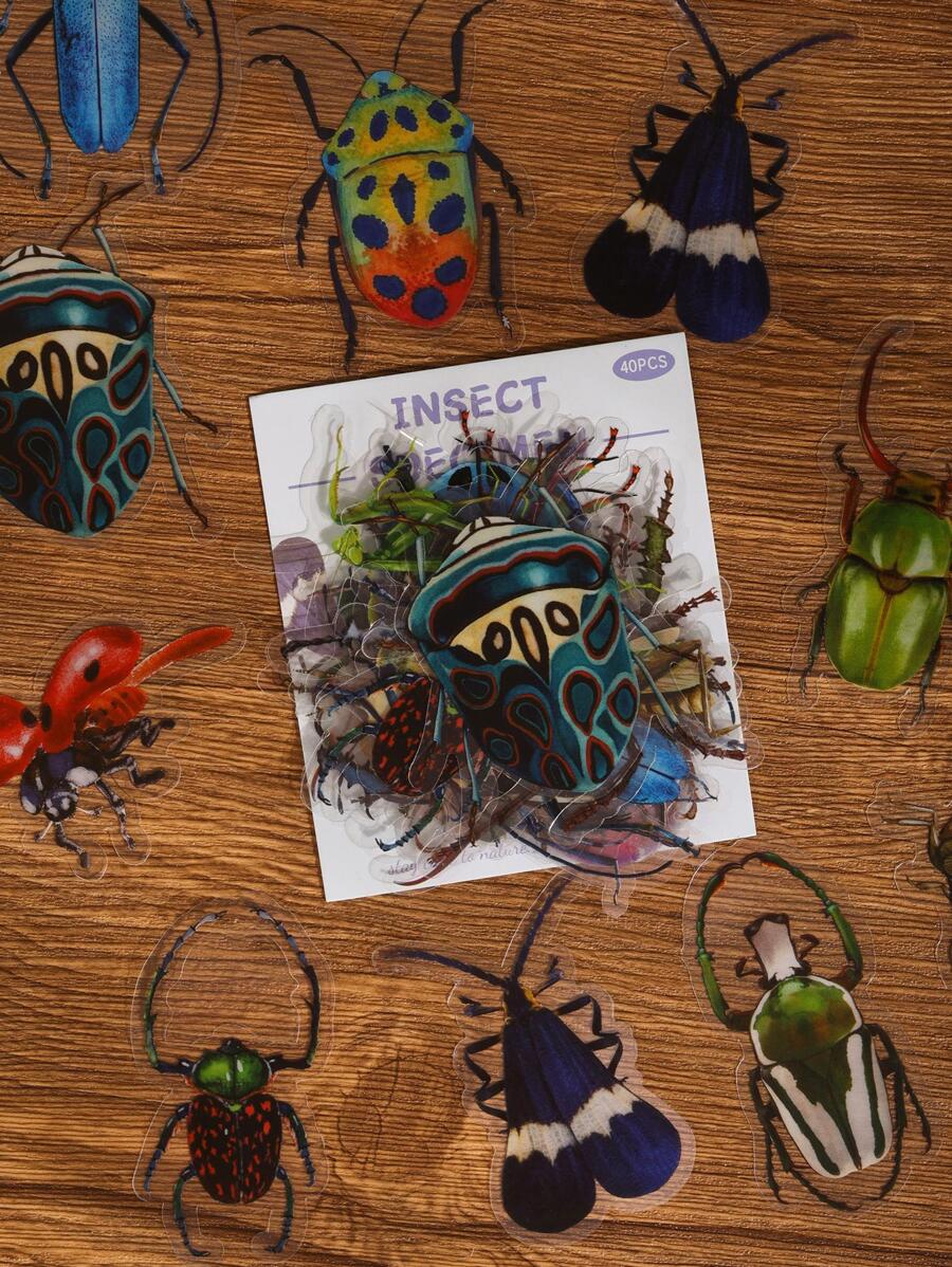 40 miếng dán hình côn trùng các loại, miếng dán trang trí đa năng hoạt hình cho nghề thủ công DIY, trang trí tài khoản cầm tay - Nhiều màu - Xem 1
