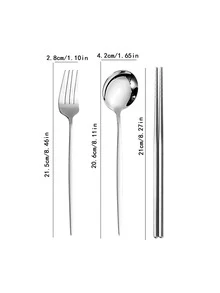 3 piezas/set de acero inoxidable Cuchillería moderno portátil Set de vajilla para cocina - Negro - Ver 6