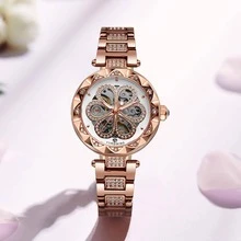 FORSINING 1pc Women Fashion Rose Gold Transparent Skeleton Luxury Flower Rhinestone Dial Top Brand Stainless Steel Strap Elegant Automatic Mechanical Watch Business Casual Ladies Watches Gift - Rose Gold - View 2
