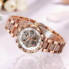 FORSINING 1pc Women Fashion Rose Gold Transparent Skeleton Luxury Flower Rhinestone Dial Top Brand Stainless Steel Strap Elegant Automatic Mechanical Watch Business Casual Ladies Watches Gift - Rose Gold - View 1