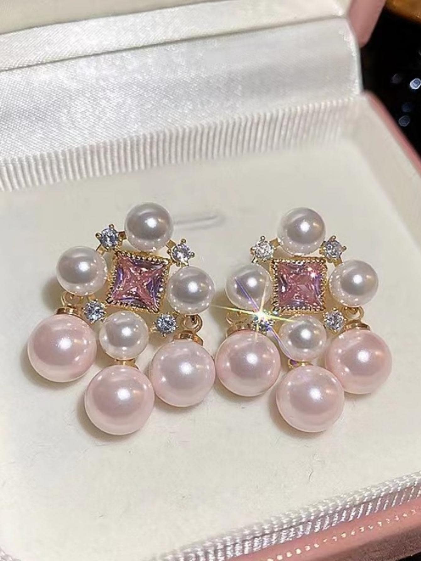 1 Par de Pendientes Vintage de Estilo Palaciego Cuadrados con Perla Hueca de Circonita y Rhinestone, Elegantes y Únicos