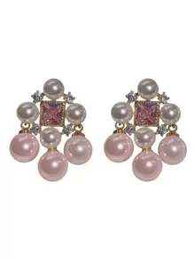 1 Par de Pendientes Vintage de Estilo Palaciego Cuadrados con Perla Hueca de Circonita y Rhinestone, Elegantes y Únicos