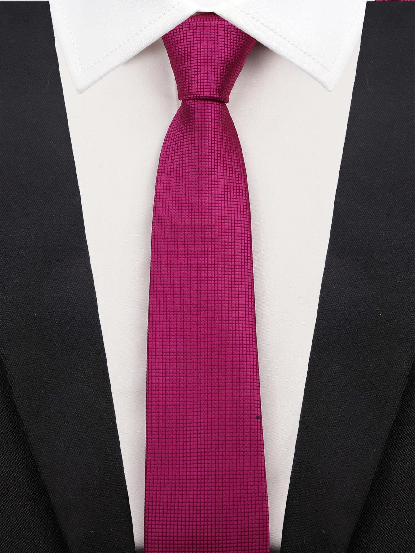 ZONFAZ 1pc Men 6cm Solid Color Small Plaid Business Fashionable All-Match Slim Polyester Tie Suitable For Work, Daily Life, And Wedding Celebration - Red Violet - View 1