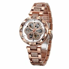 FORSINING 1pc Women Fashion Rose Gold Transparent Skeleton Luxury Flower Rhinestone Dial Top Brand Stainless Steel Strap Elegant Automatic Mechanical Watch Business Casual Ladies Watches Gift - Rose Gold - View 5