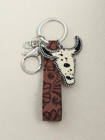 1 pieza Llavero casual cruzado de vaca con relieve floral y turquesa al azar