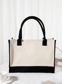 Di động, Trọng lượng nhẹ Túi tote chi tiết chữ cái, Túi xách vải đơn giản dành cho nữ Túi mua sắm đa năng lớn Công nhân, giáo viên, Dành cho các cô gái tuổi teen Túi, Túi Đeo Chéo Thời Trang Đa Năng - Đen và trắng - Xem 2