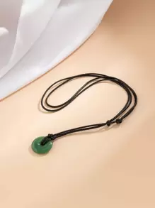 1入組時尚圓形吊墜項鍊適合女士適用於禮品 - 綠色 - 查看 6