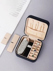 1 Miếng Có thể mang đi chất liệu da PU Hộp thu nạp trang sức Cho du lịch - màu đen - Xem 3