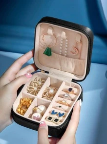 1 Miếng Có thể mang đi chất liệu da PU Hộp thu nạp trang sức Cho du lịch - màu đen - Xem 1