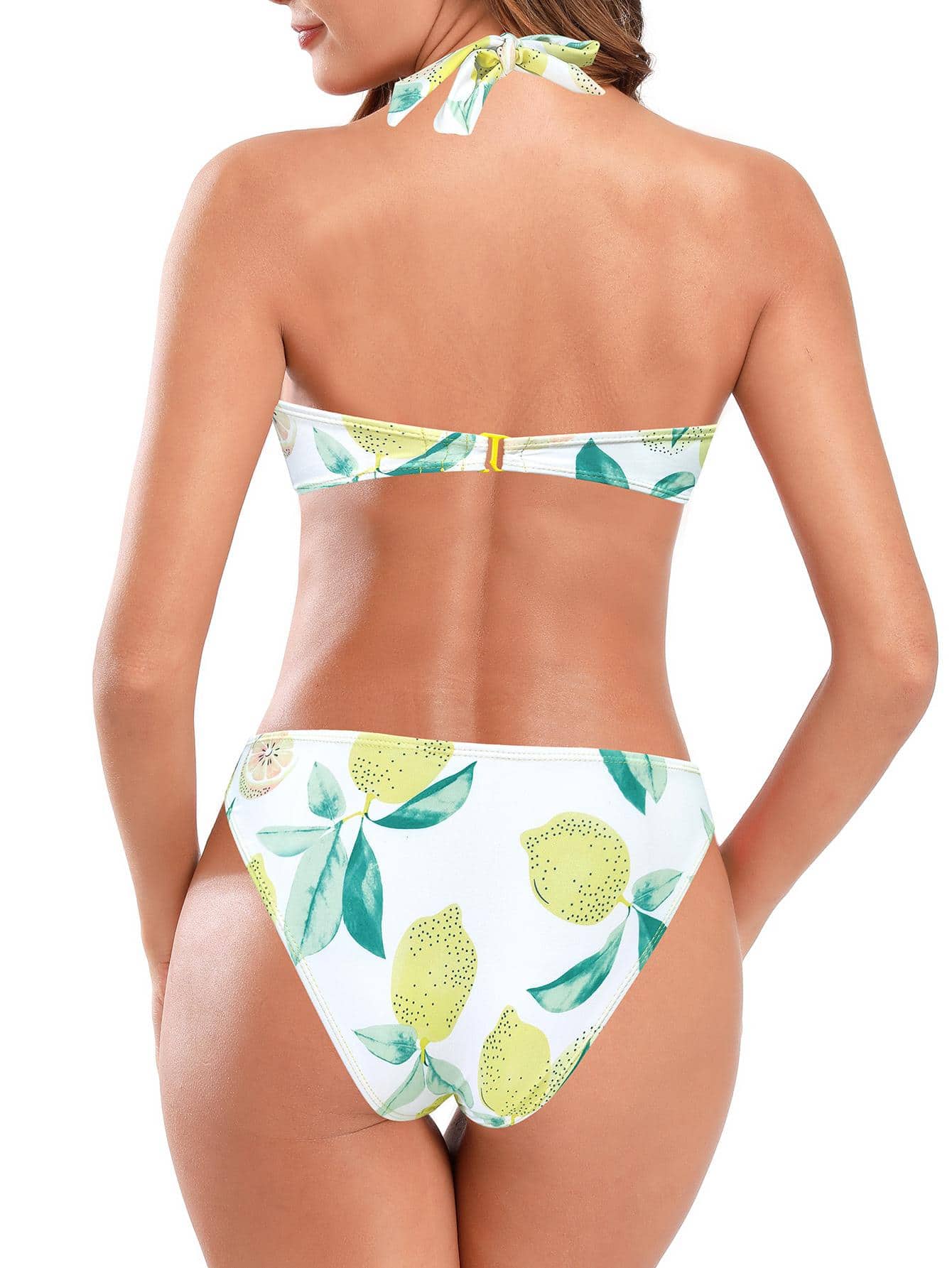 SHEKINI Lemon Print Halter Bikini For Summer Beach - Multicolor - View 1
