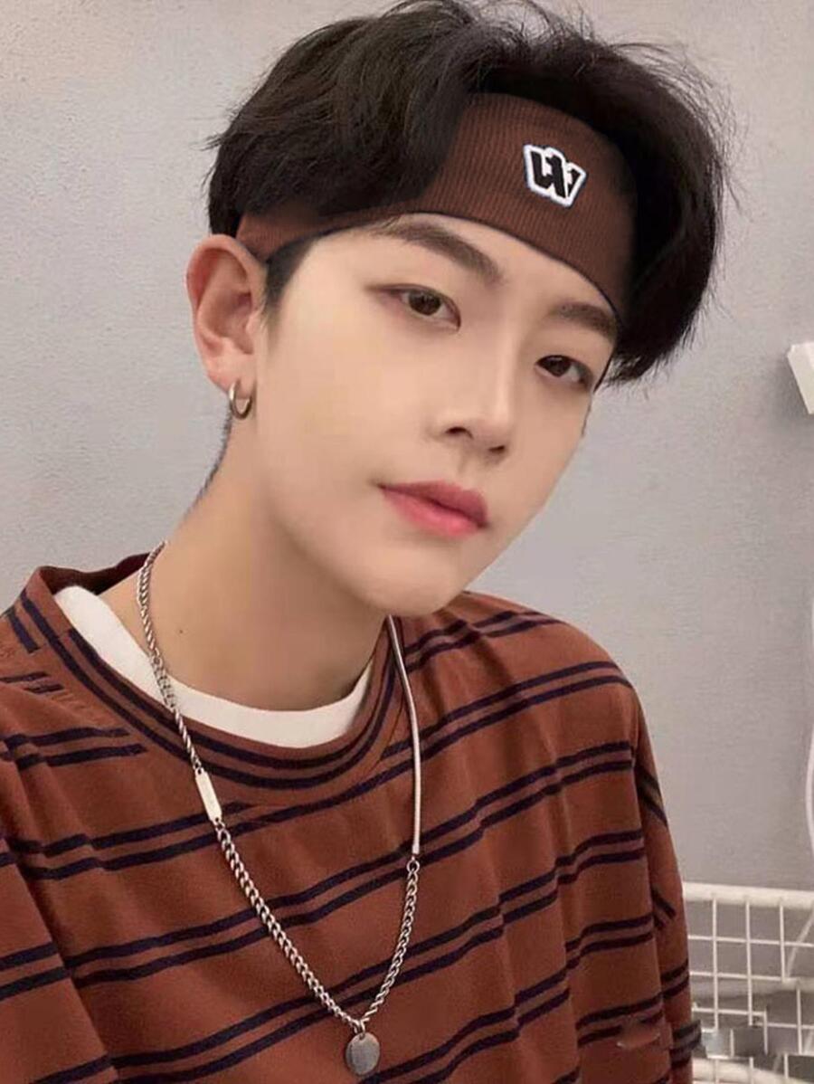 Men Letter Graphic Hair Band - Rust Brown - View 1