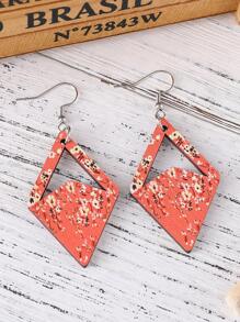 Bông tai hình thoi họa tiết hoa Bohemian cho phụ nữ đi nghỉ - Đỏ - Xem 1