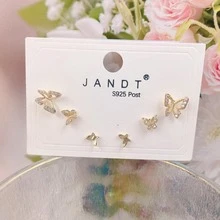 Thời Trang Rhinestone Chi Tiết Bướm Trang Trí Khuyên Tai Cho Phụ Nữ Làm Quà Tặng - Vàng - Xem 2