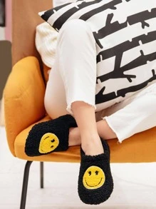 Women's Retro Smile Face Slippers Comfy Memory Foam Slip On House Shoes for Indoor Outdoor - màu đen - Xem 2
