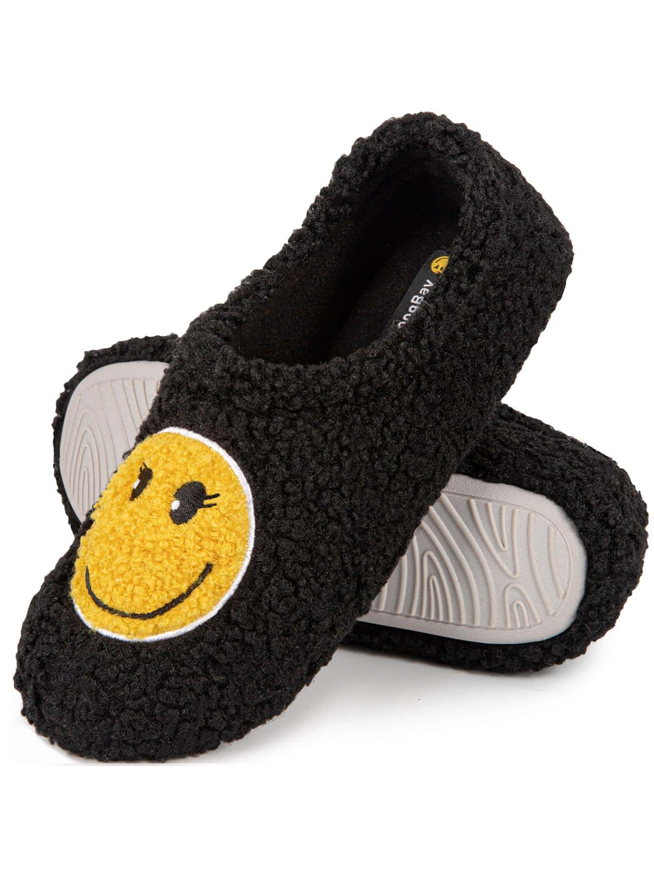 Women's Retro Smile Face Slippers Comfy Memory Foam Slip On House Shoes for Indoor Outdoor - màu đen - Xem 1