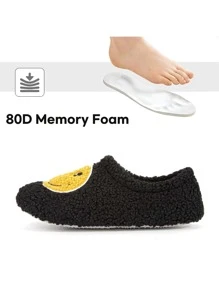 Women's Retro Smile Face Slippers Comfy Memory Foam Slip On House Shoes for Indoor Outdoor - màu đen - Xem 5