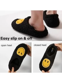 Women's Retro Smile Face Slippers Comfy Memory Foam Slip On House Shoes for Indoor Outdoor - màu đen - Xem 4
