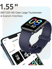 FLYTIK 1pc Men Women Blue Silicone Strap Sporty Date Alarm Sleep Tracking Heart Rate Monitoring Square Dial Smart Watch, Compatible With Androids iPhone - Blue - View 6