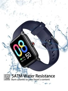 FLYTIK 1pc Men Women Blue Silicone Strap Sporty Date Alarm Sleep Tracking Heart Rate Monitoring Square Dial Smart Watch, Compatible With Androids iPhone - Blue - View 7