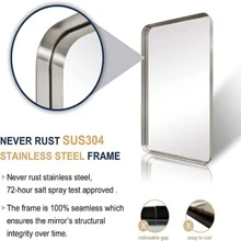 ANDY STAR Bathroom Mirror for Wall, Metal Rounded Corner Rectangle Mirror, Wall Mirror in Stainless Steel Metal Frame, 2" Deep Set Design Hangs Horizontal Or Vertical - Brushed Nickle - View 3