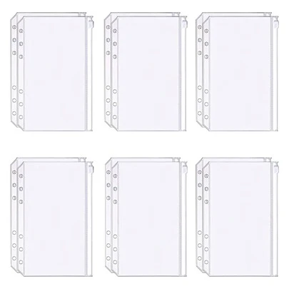 24 PIEZAS Bolsillos de carpeta con 6 agujeros, sobres de efectivo para presupuestar, carpetas con cremallera transparentes, insertos de planificador, bolsas de hojas sueltas, bolsa de documentos impermeable de PVC, útiles escolares, plan de ahorro, plan de ahorro quincenal, plan de ahorro de 10,000, estrategia de ahorro