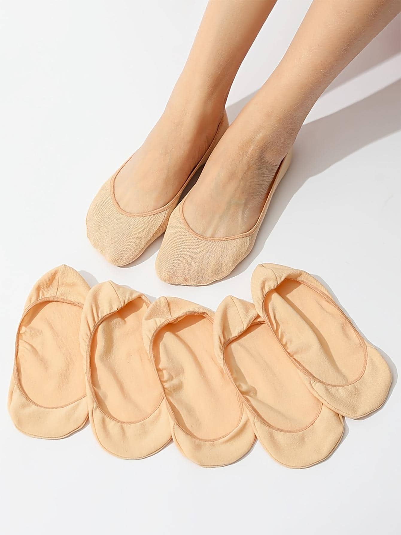 6 Pairs Women Solid Color No-Show Socks, Suitable For Everyday Use - Apricot - View 1