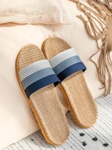 1雙亞麻情侶拖鞋，室內防滑透氣軟底輕質四季拖鞋，適合家庭和辦公室 - 藍色 - 查看 1