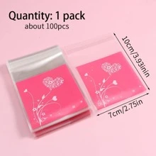 100入組/套塑膠禮品現代心和花卉圖案禮品包裝袋適合派對