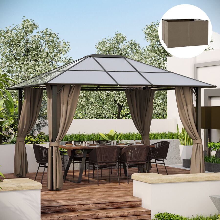 Outsunny 10' x 12' Universal Gazebo Sidewall Set with 4 Panels, Hooks/C-Rings Included for Pergolas & Cabanas