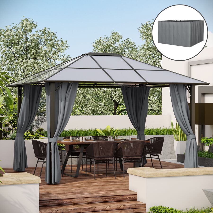 Outsunny 10' x 12' Universal Gazebo Sidewall Set with 4 Panels, Hooks/C-Rings Included for Pergolas & Cabanas
