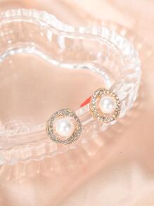 Đồ trang trí Rhinestone & Faux Pearl  Bông tai stud - Nhiều màu - Xem 1