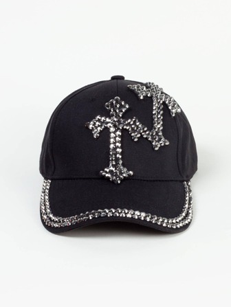 1pc Rhinestone Decorated Cross Designed Street Style Baseball Cap