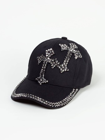 1pc Rhinestone Decorated Cross Designed Street Style Baseball Cap