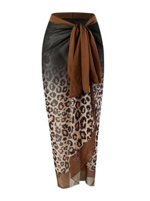 Leopard Print Knot Front Cover Up Skirt Summer