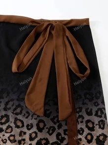 Falda tipo pareo con nudo delantero y estampado de leopardo para el verano
