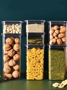 Zamknięty słoik Przezroczysty, wieloziarnisty pojemnik na organizery kuchenne do użytku domowego 1 opakowanie może być używane do zboża, mąki, cukru, ziaren, przypraw, pojemników do przechowywania Organizacja spiżarni kuchennej i organizer do przechowywania,