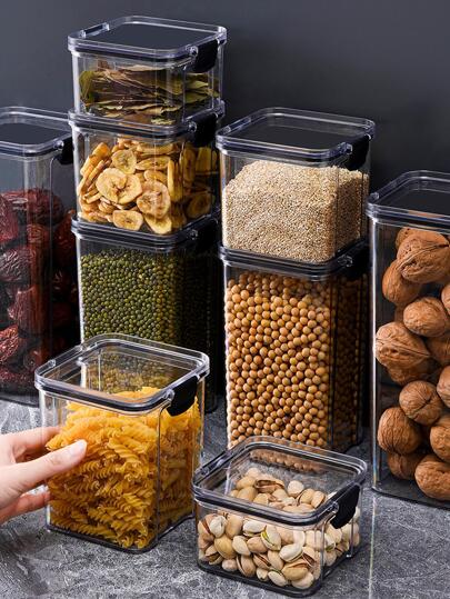 密封槽透明家用雜糧廚房收納盒 1 包可用於穀物、麵粉、糖、穀物、香料、容器存放廚房食品儲藏室組織和存放收納盒，