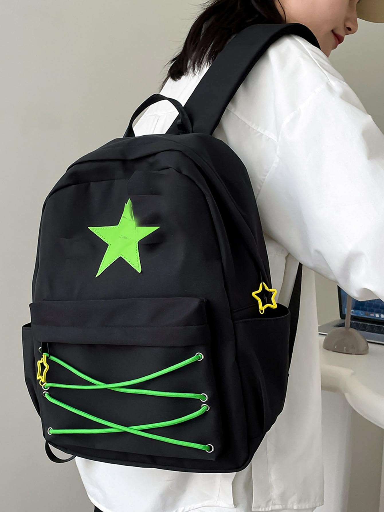 Canvas Backpack, Korean Style Student Bag, Multifunctional Backpack, Celebrity Backpack - Green - View 1