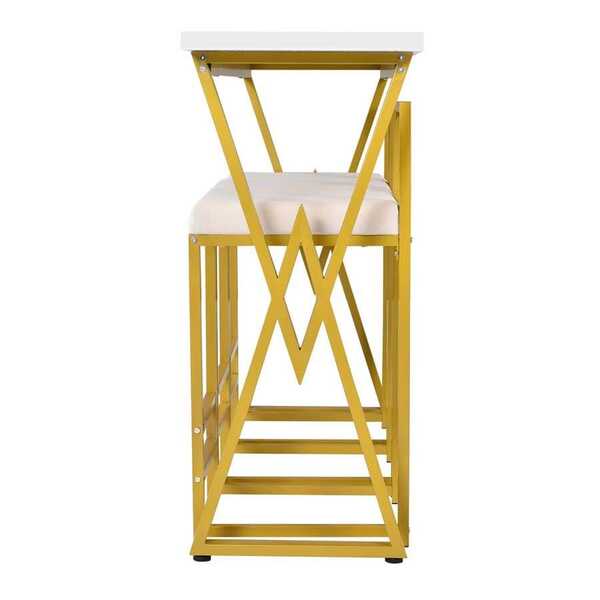 Modern 4Piece Counter Height Extra Long Console Bar Dining Table Set with 3 Padded Stools for