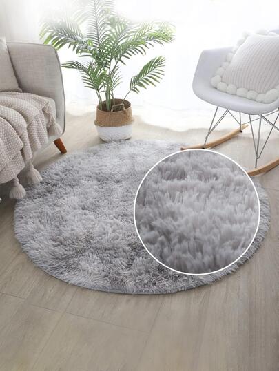 1 pièce Tapis rond à poils longs de 1,4 pouce, tapis rond moelleux à teinture cravate gris clair, tapis circulaire en peluche teinté cravate, tapis décoratif antidérapant à couche éponge en polyester 100% PV pour salon, décoration de chambre