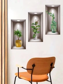 3入組植物圖案牆創意PVC防水牆貼墻面裝飾