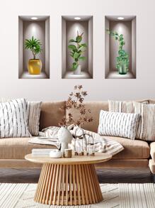 3入組植物圖案牆創意PVC防水牆貼墻面裝飾