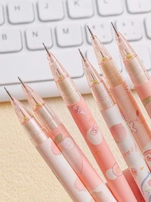 4入組卡通圖案自動鉛筆,簡約風紫色塑膠寫作鉛筆辦公,學校 - 粉色 - 查看 5