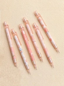 4入組卡通圖案自動鉛筆,簡約風紫色塑膠寫作鉛筆辦公,學校 - 粉色 - 查看 4